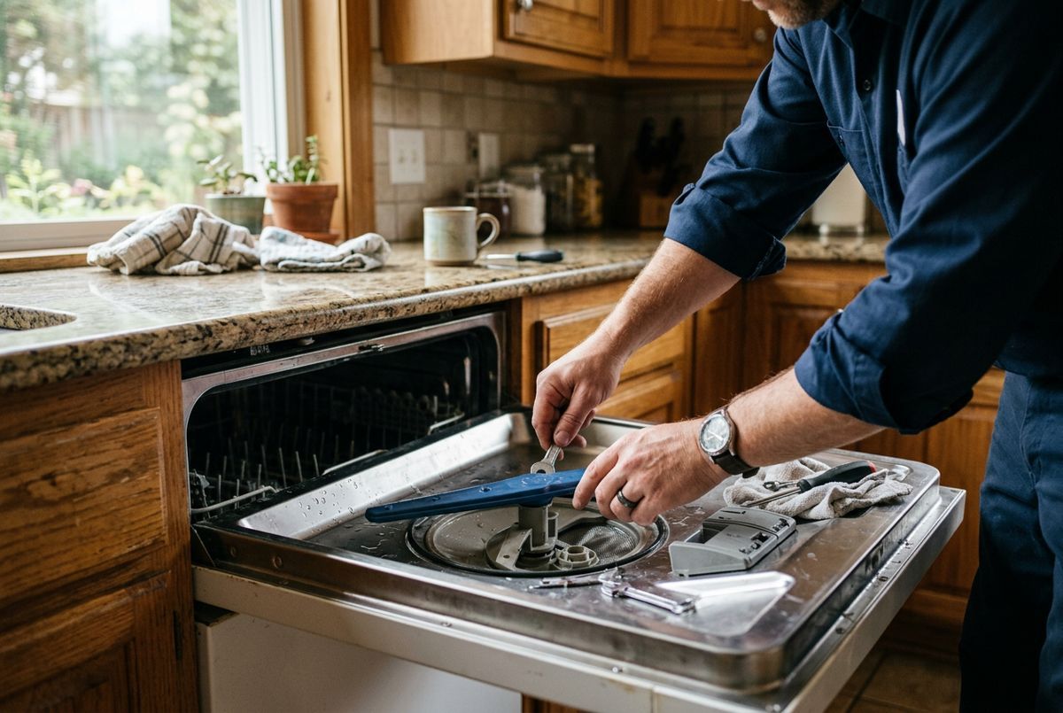 Dishwasher Repair technician at work