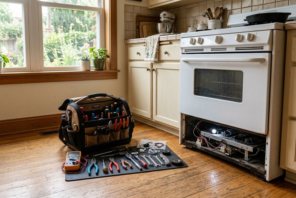 Appliance repair technician at work