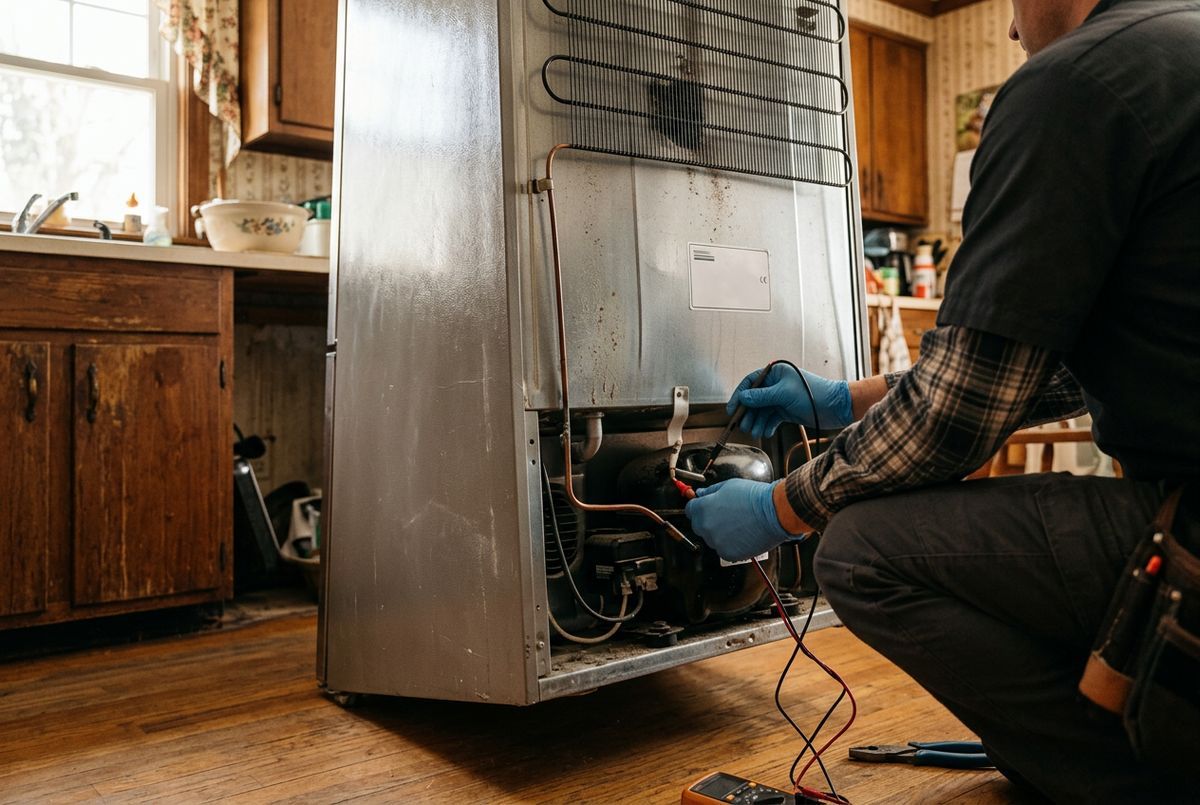 Refrigerator Repair technician at work